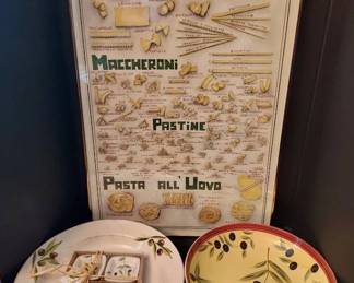 Framed Pasta Poster, Pasta Bowls With Olives Dipping Bowls