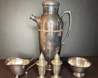 Crown sterling weighted salt & pepper, Poole Silver Co serving pieces