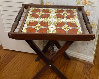Vintage tile and wood tray table