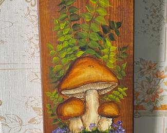 Painted wood mushroom wall art vintage
