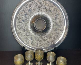 WM Rogers serving platter, Silverplate goblets