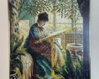 Madame Monet Embroidering, Claude Monet framed print