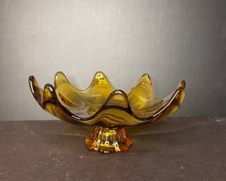 Vintage Viking Amber Glass Pedestal Compote Bowl