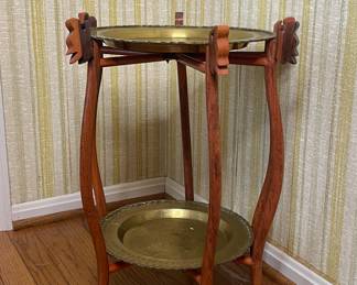 MCM Brass and wood butler table with dragon accents