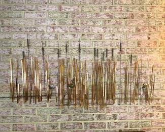 Vintage MCM Crane & Cattail Wall Sculpture