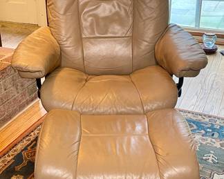 Leather recliner and ottoman