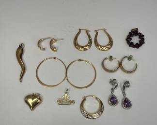 10k and 14k gold pendants and earrings