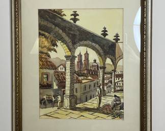 Benito Diaz, Mexican street scene watercolor