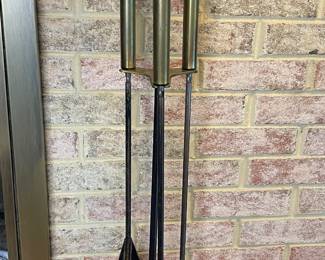 MCM iron & brass fireplace accessories