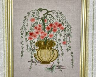 Vintage floral crewel needlepoint