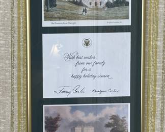 Framed White House Christmas card, signed Jimmy & Rosalyn Carter