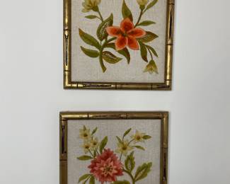 Floral crewels framed vtg