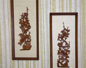MCM carved wood wall art vintage