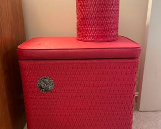 MCM wicker hamper & wastebasket vtg