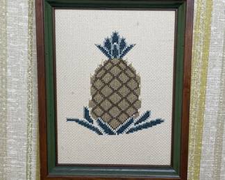 Framed pineapple needlepoint