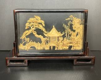 Vtg. Chinese Cork diorama art shadow box
