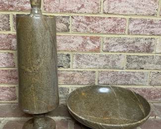 Marble lidded urn & bowl