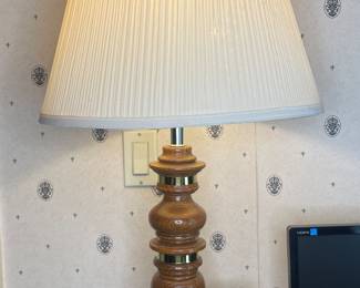 Wood & brass table lamp