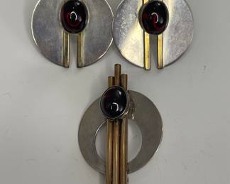 Sterling silver earrings & brooch set