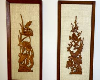 MCM carved wood wall art vintage