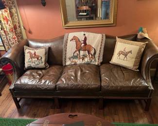 Chippendale Brown Leather Sofa