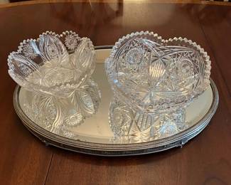 Cut Glass on Plateau Mirror