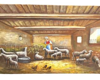 Feeding The Sheep Canvas Print