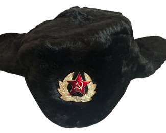 Black Faux Fur Russian Soviet Army Hat