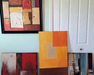 Lot Of 5 Brown, Red, Yelllow Abstract Art Wall Paintings