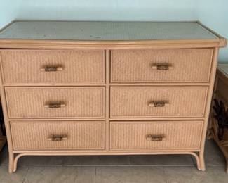 Tropical Look Twin Size Bedroom Set, Dresser, Nightstands, And Twin Size Headboard