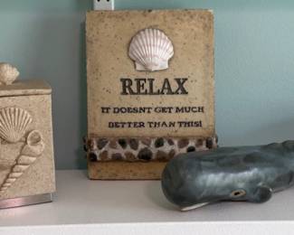 Lot of 5 Beach Theme Decor Whale, Sign, Candle , Shells