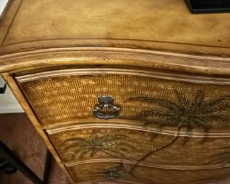Three Drawer Palm Tree Wicker Look Dresser