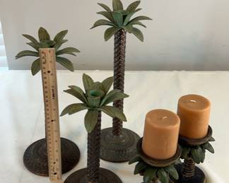 Palm tree candlestick holders lot of five
