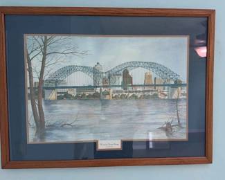 Elaine Neeley Sgned And Numbered Drawing Of The Hernando Desoto Bridge