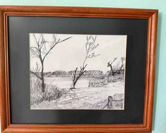 Pencil Drawing Of Bridge And Park
