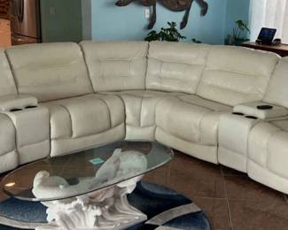 002 Leather sectional recliner couch