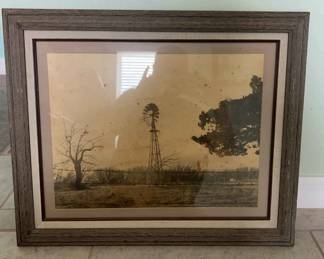 Framed blackandwhite photo of windmill