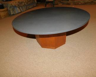 MID CENTURY MODERN FRED KEMP FOR FOUNDERS STONE AND WALNUT HEX BASE COFFEE TABLE