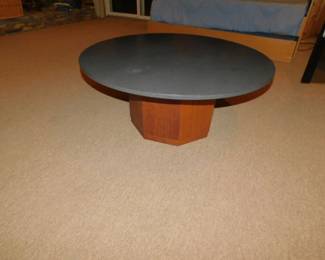 MID CENTURY MODERN FRED KEMP FOR FOUNDERS STONE AND WALNUT HEX BASE COFFEE TABLE