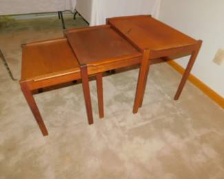 Jens Risom Teak Stacking Tables Set Of 3 Side View