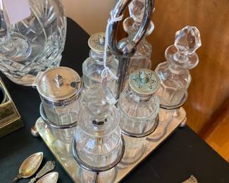 Complete antique condiment set/silver plate