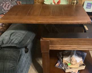 This is a picture of one of the end tables with top up. Great used as a serving tray.