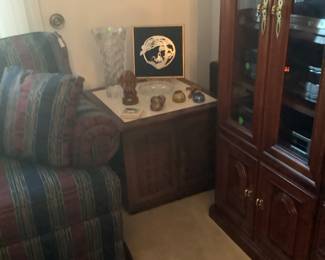 On of the two end tables. Measures: 24” wide x 24” depth x 19 1/2” tall. Price: is: 125.00 each