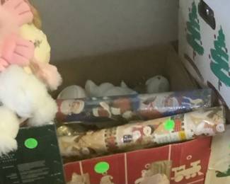 Some of the Christmas items in garage. Lots in boxes that are individual priced. Lots of stuffed animals.
