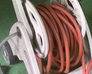 Water hose and rack.
