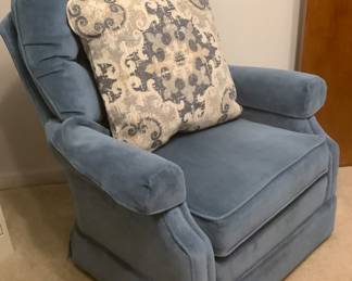 The other blue chair. Ricks and swivels. Measures 34 1/2” tall, 30 1/2” width. Price: 85.00