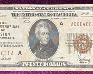 Federal Reserve Bank Of Boston $20 Currency Note