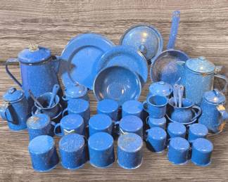  06 Vintage Blue Enamelware Collection 