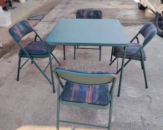 Green Portable Table With Matching Folding Chairs 