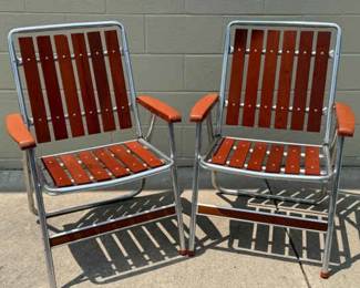 Vintage Redwood Aluminum Folding Lawn Chair Excellent Condition
